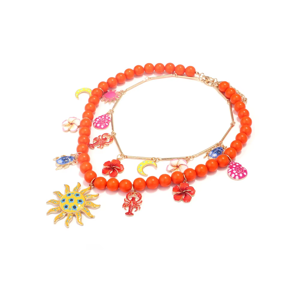 Nouveaux colliers bohèmes orange perlés avec pendentifs soleil