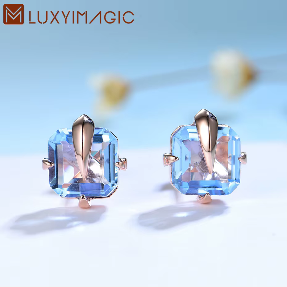 Luxyimagic argent 925 bijoux émeraude pierres précieuses boucles d'oreilles pour femmes solide 925