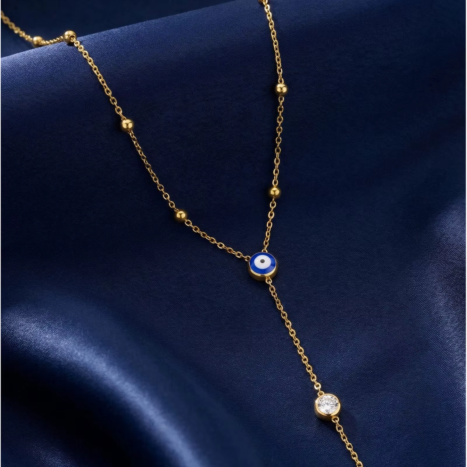 Collier Y Œil Turc en Acier Inoxydable Plaqué Or