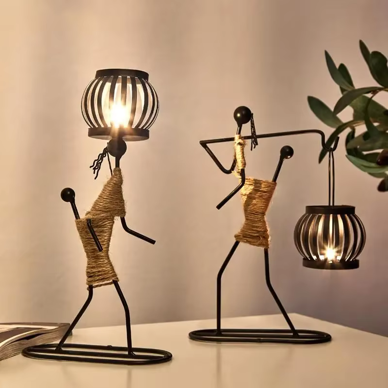 Bougeoirs chandelier en métal personnage abstrait Sculpture bougies décor Figurines faites à la main décoration de la