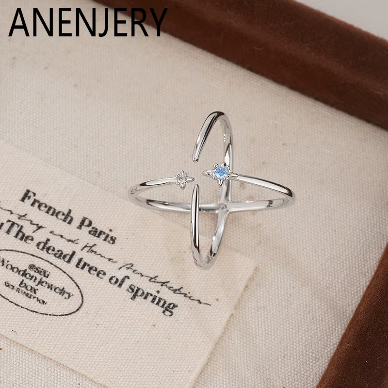 ANENJERY géométrie circulaire Zircon étoile anneau pour les femmes Design de luxe délicat vent frais tempérament bijoux cadeaux en gros