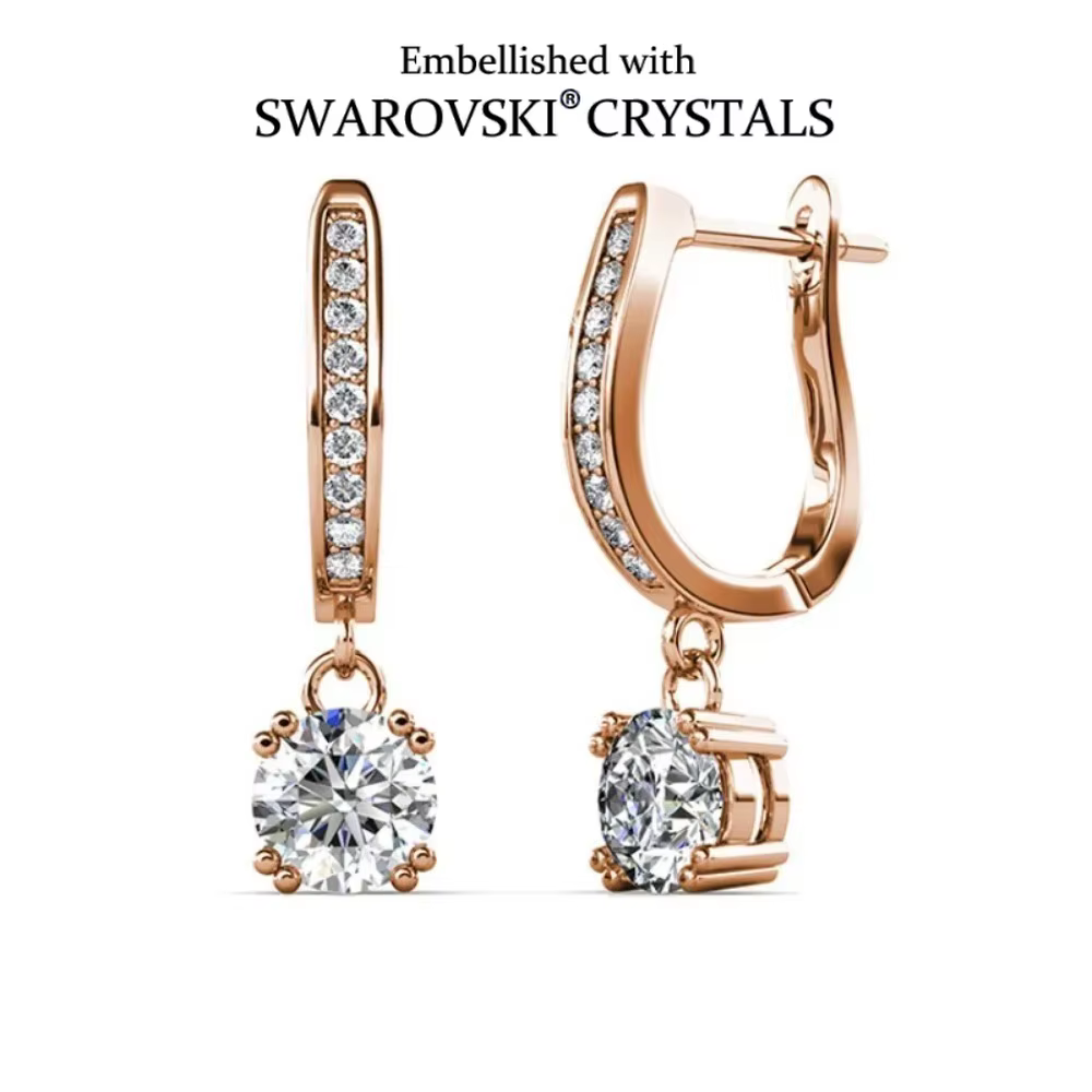 Boucles d'oreilles pendantes élégantes avec cristaux Swarovski