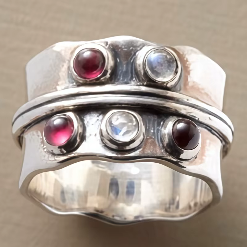 Bague vintage pour femme avec pierres multicolores incrustées