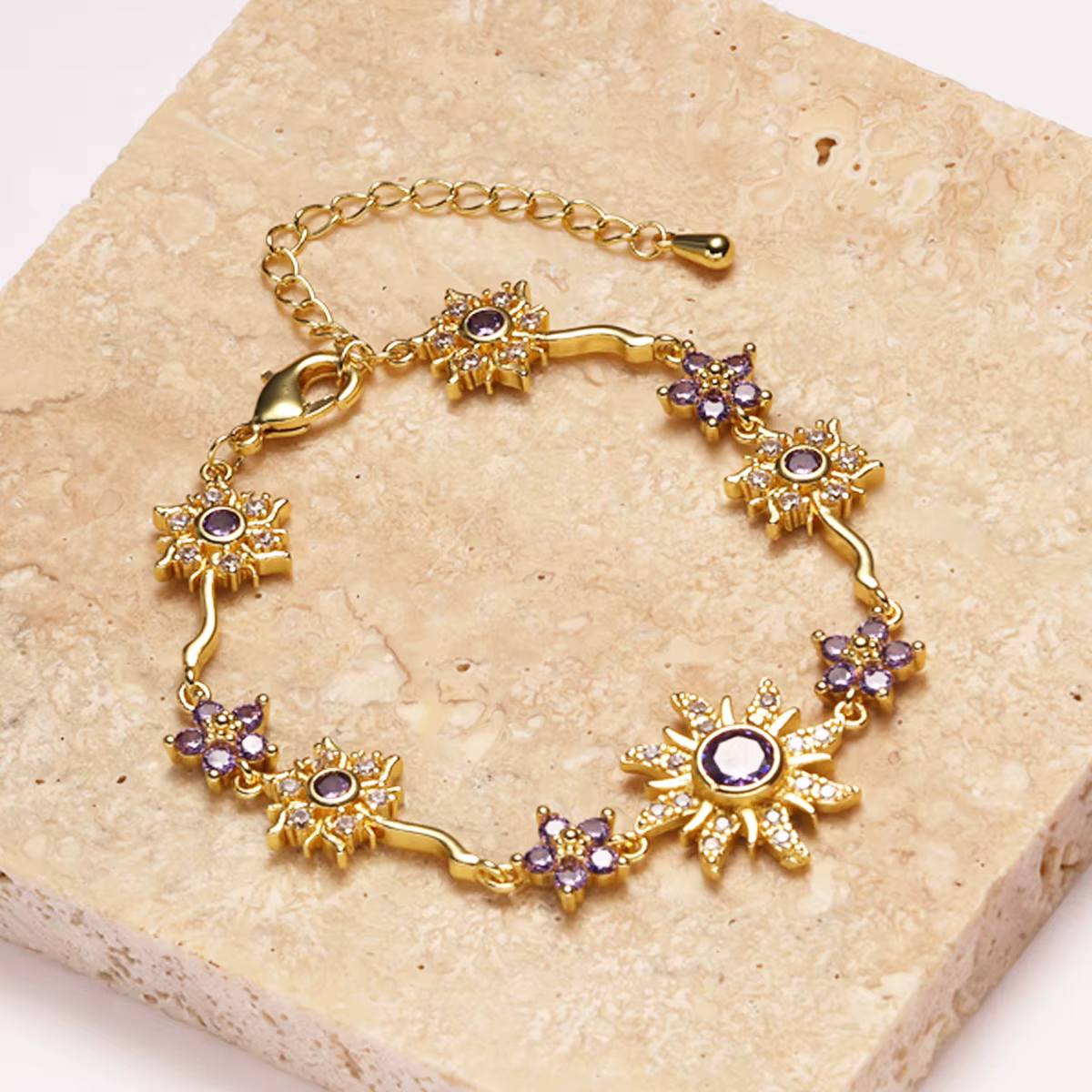 Bracelet Fleur de Tournesol Incrusté de Zircons Scintillants