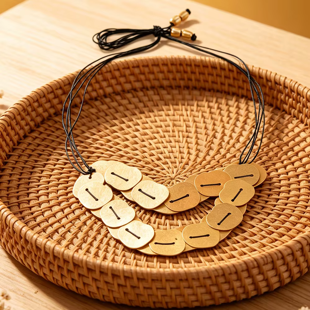 Collier artisanal contemporain en or avec disque