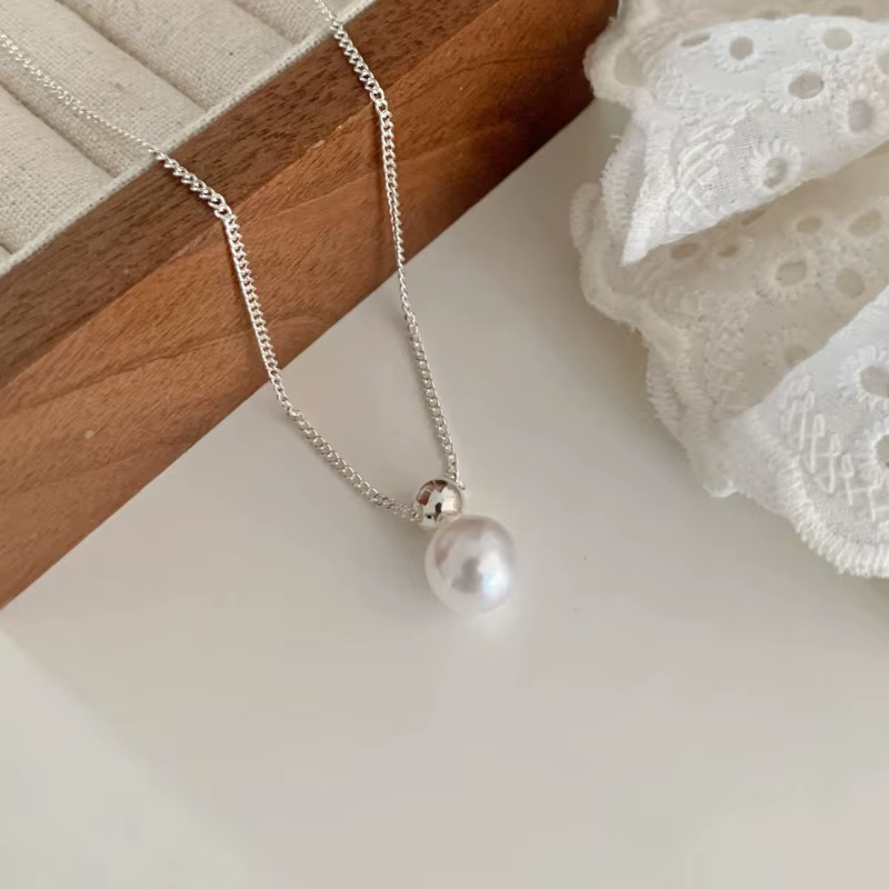 Colliers avec pendentif en perles rondes géométriques couleur argent pour femmes