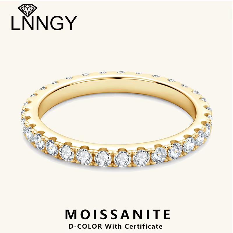 Lnngy certifié 2mm Moissanite bague d'éternité 925 en argent Sterling alliance pour les femmes 14k plaqué or