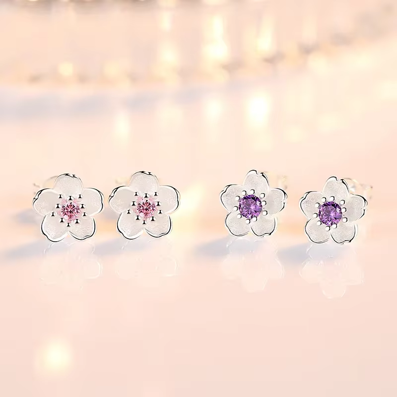 Réel 925 en argent Sterling cristal bijoux nouvelle fleur boucles d'oreilles pour les femmes dame