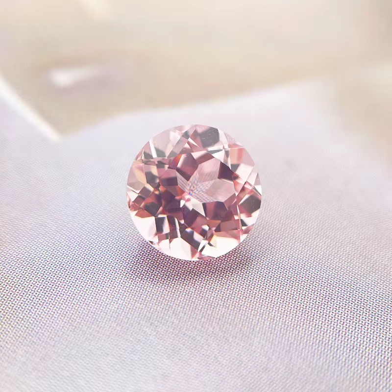 Saphir de laboratoire taille ronde couleur rose Morgan pour la fabrication de bijoux DIY