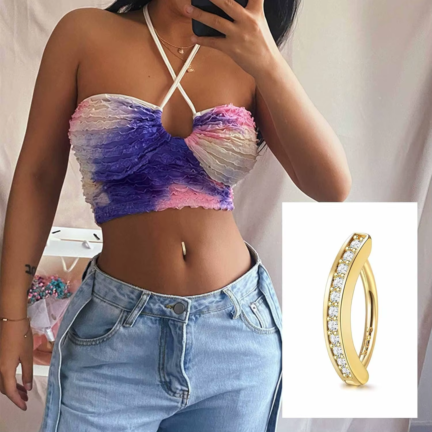 Anneaux de nombril plaqués or 18 carats pour femmes