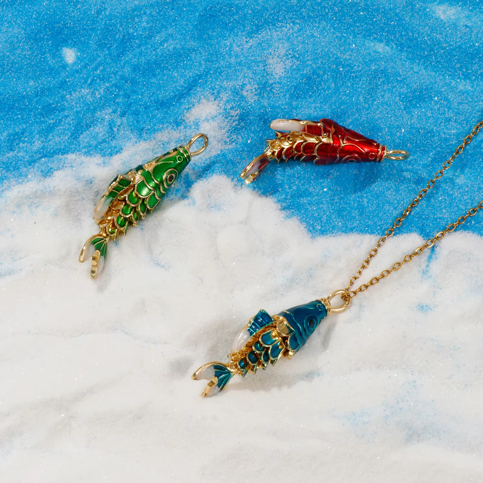 1 pièce mobile en laiton océan bijoux poisson pendentifs 18K plaqué or émail rouge vert bleu