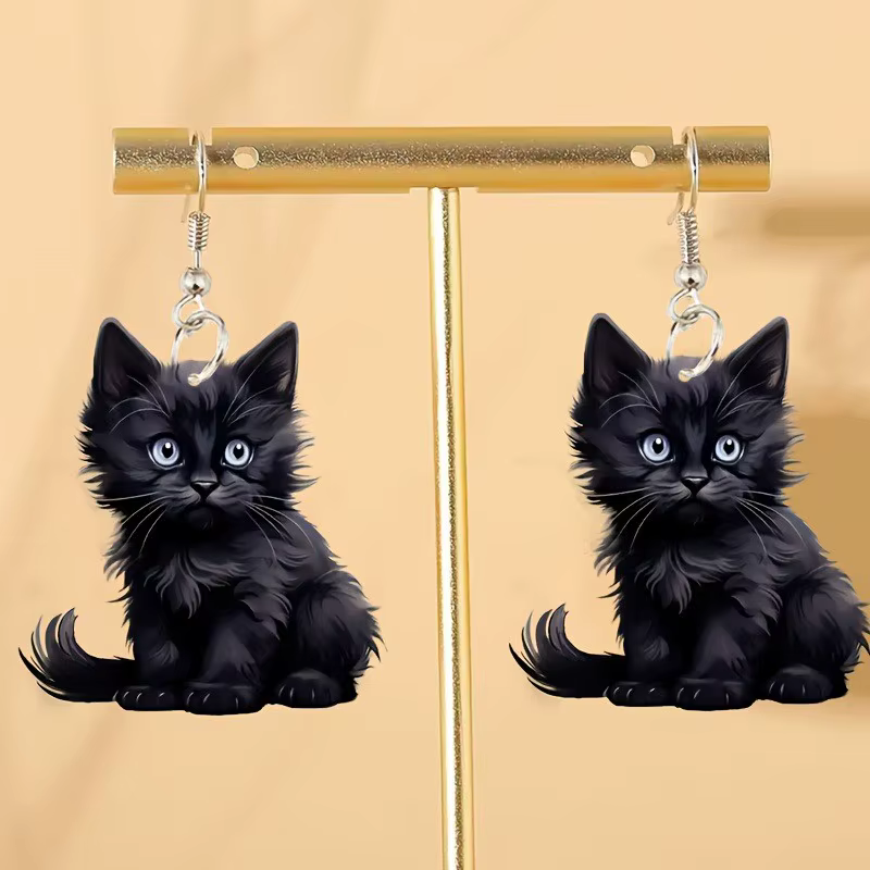 Y2K – boucles d'oreilles pendantes en forme de chat noir pour femmes