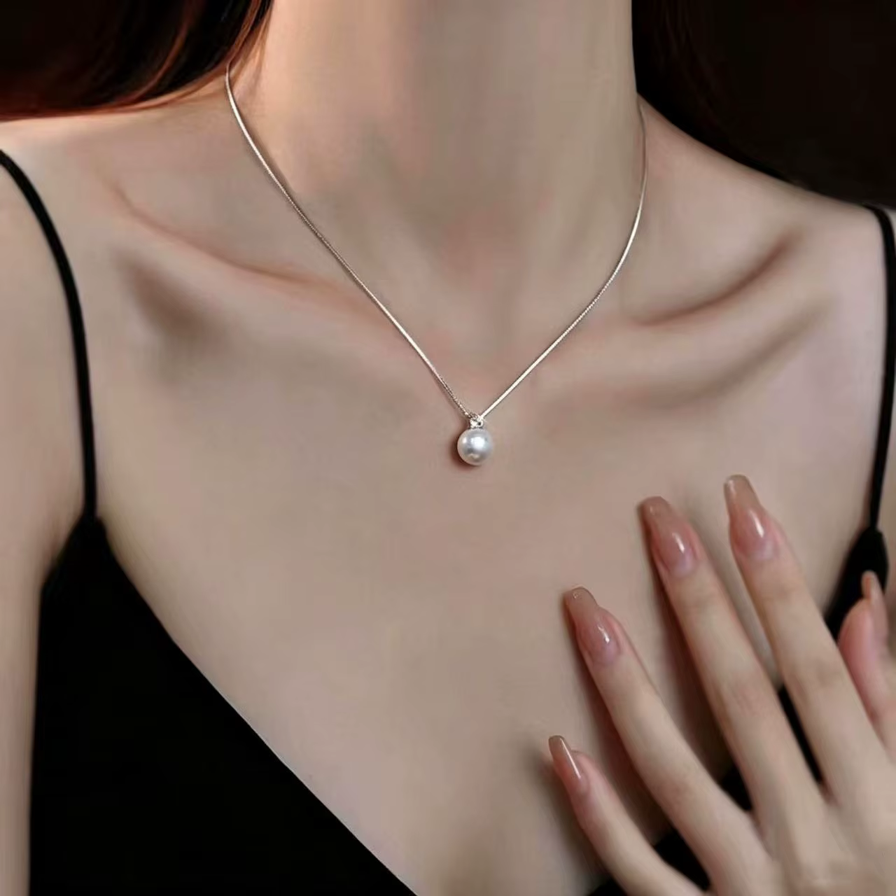 OZAN – collier avec pendentif en perles rondes en argent Sterling S999