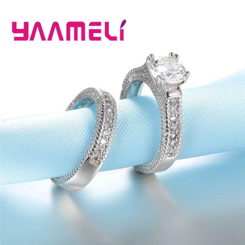 Ensemble de bagues de fiançailles classiques en argent Sterling 925