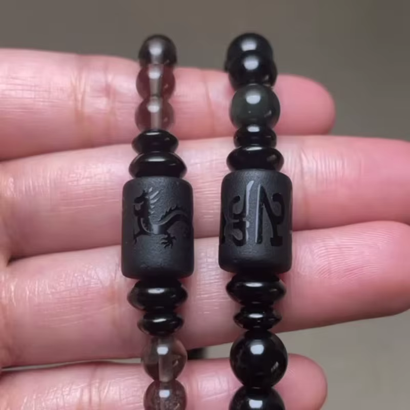 Noir Arc-En Obsidienne Pierre Naturelle Bracelets Couple Multicouche Perles Strand