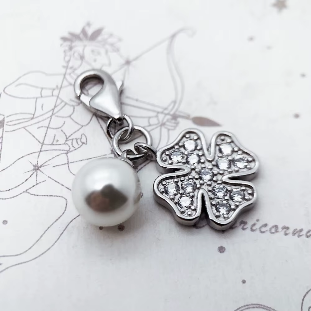 Perle de trèfle en argent Sterling 925 véritable