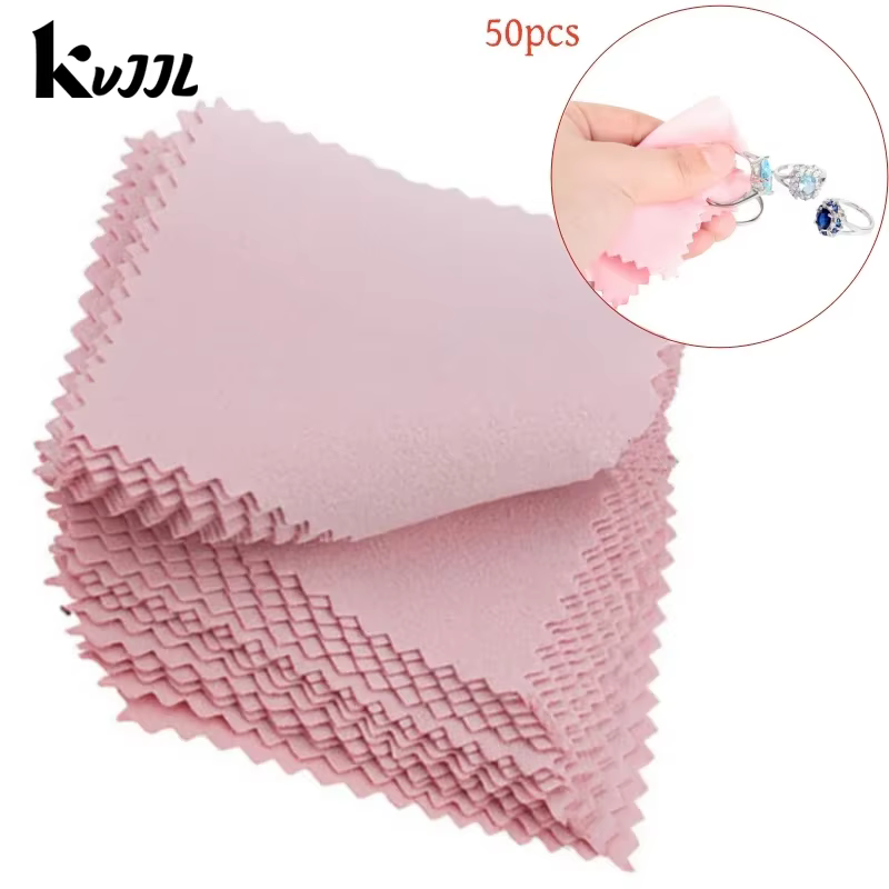 50 pcs/pack 8 cm * 8 cm bijoux polissage couleur rose tissu vernis chiffon de nettoyage soin pour 925 propre