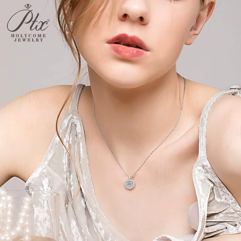 Collier rond délicat avec pendentif Moissanite en argent sterling 925 plaqué or ​ Accessoires de cou esthétiques