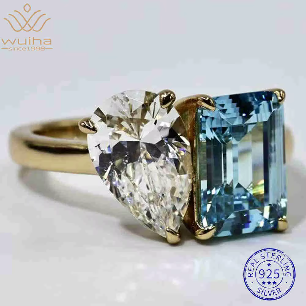 WUIHA 925 argent Sterling aigue-marine émeraude Citrine améthyste diamants à haute teneur en carbone pierres précieuses bague de fiançailles de mariage bijoux fins
