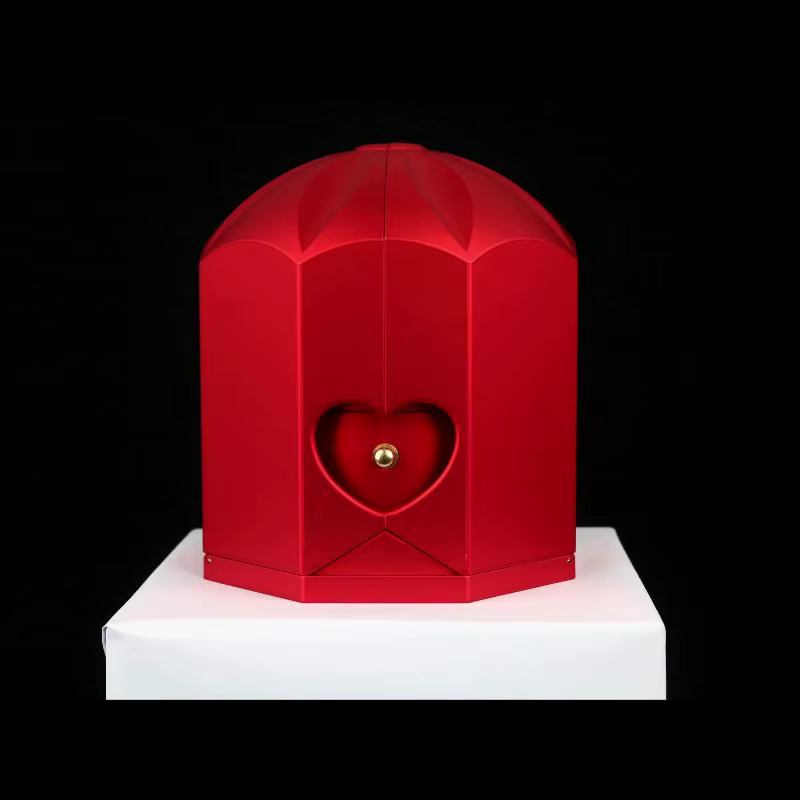 Boîte à bijoux de fleurs séchées en or rose avec compartiment d'amour secret – Surprise d'anniversaire de luxe dévoidant pour H