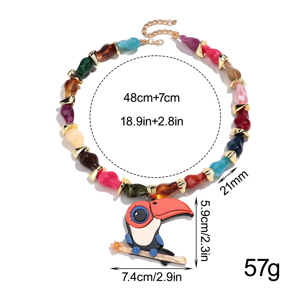 Nouveau Collier Pendentif Tucan Tendance en Acrylique pour Femme