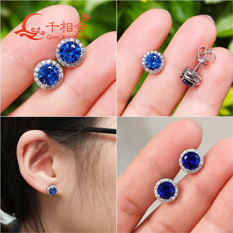 Boucles d'oreilles halo en pierres précieuses créées en laboratoire