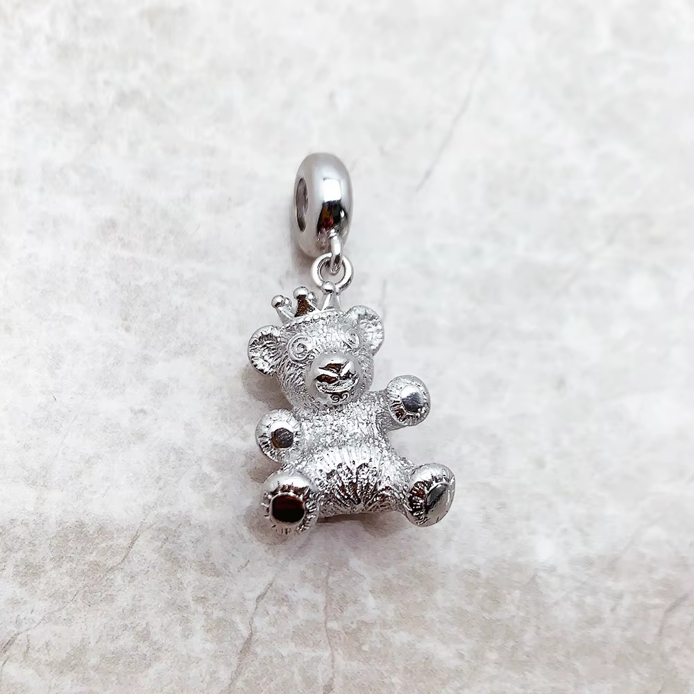 Interrupteur ours en peluche en argent regardé 925 avec couronne pour femme