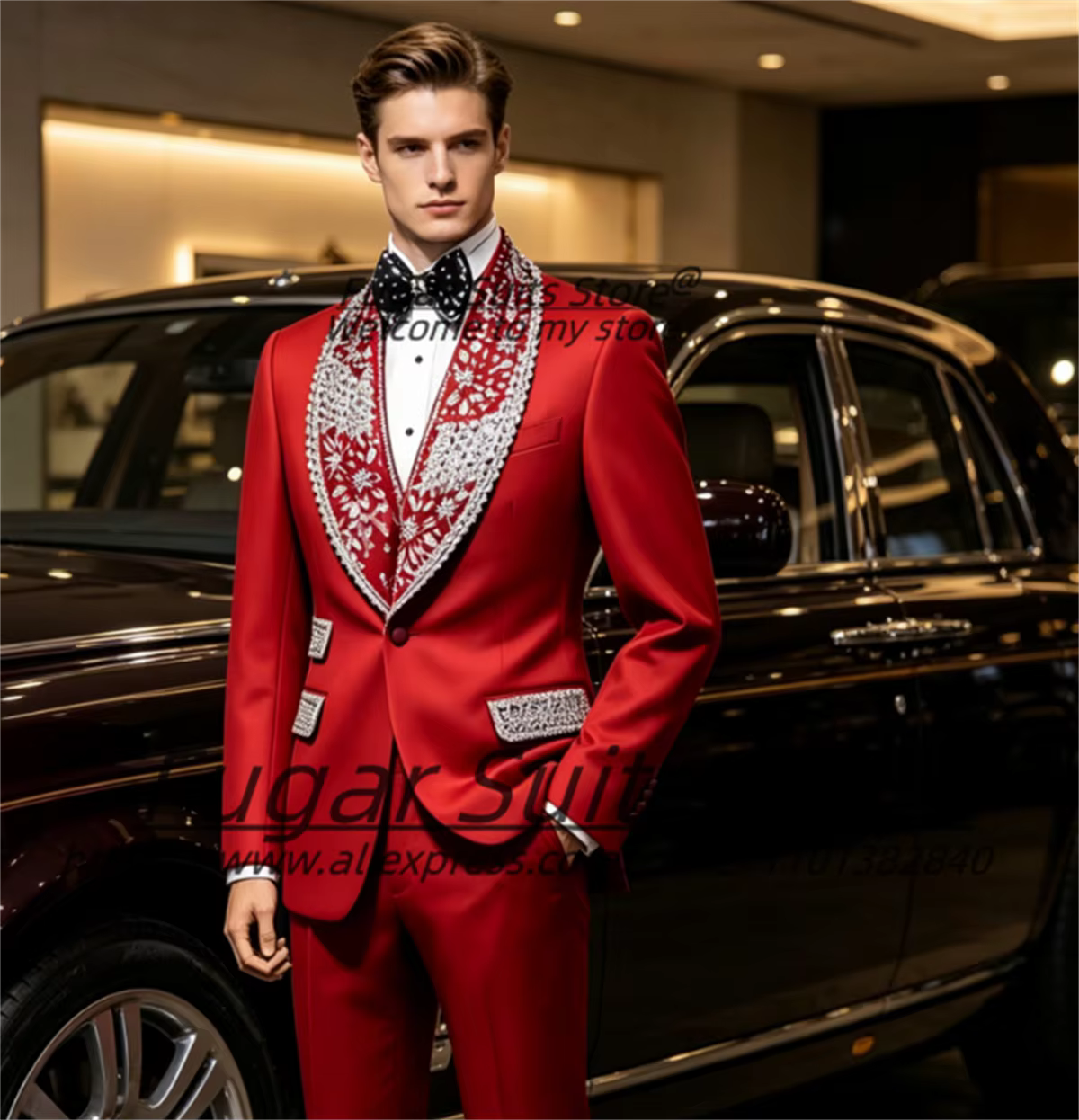 Costume Homme Luxueux et Élégant avec Ornements en Pierres Brillantes
