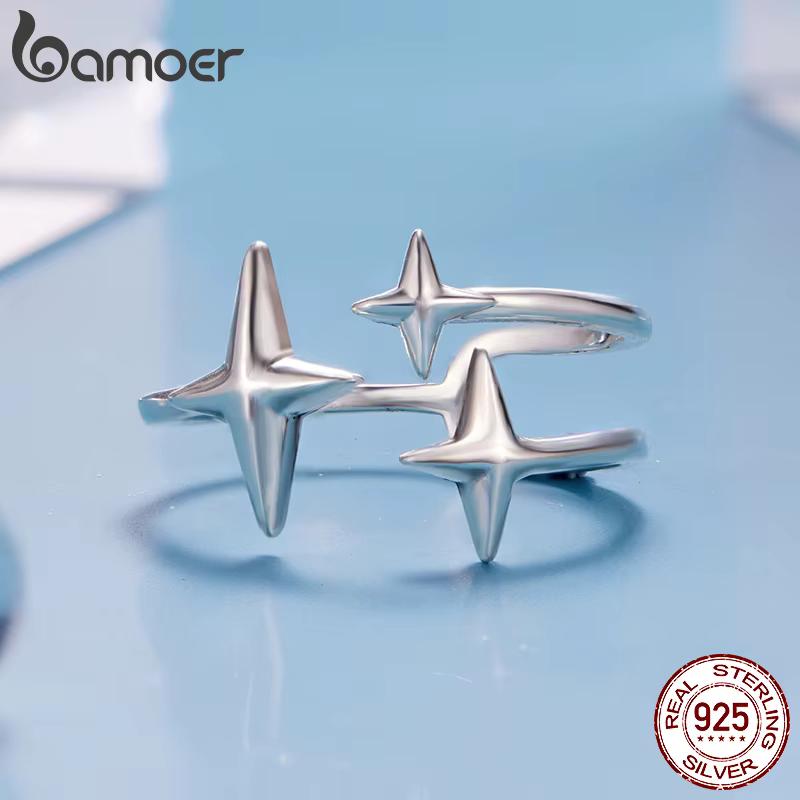 Bamoer Starlight Double couche anneau ouvert réglable trois étoiles