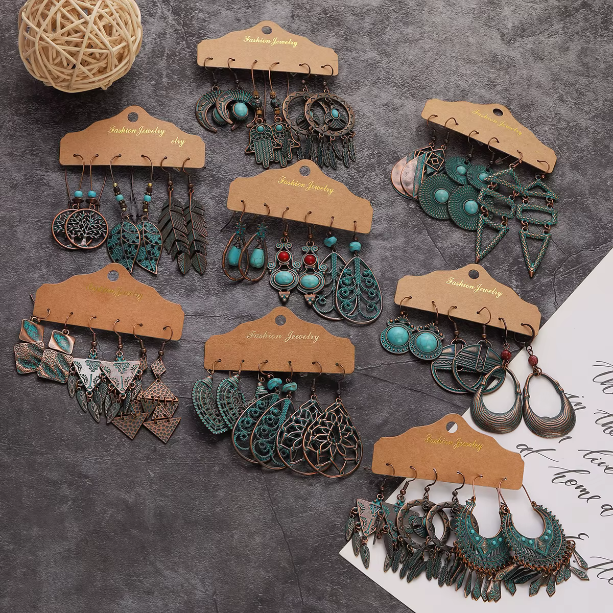 Vintage 2024 boucles d'oreilles ensembles Pendientes ethnique Bronze géométrique Triangle rond pendentif