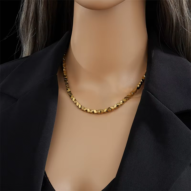 DIEYURO 316L acier inoxydable couleur or géométrique superposition Collier pour femmes filles chaîne rétro Simple