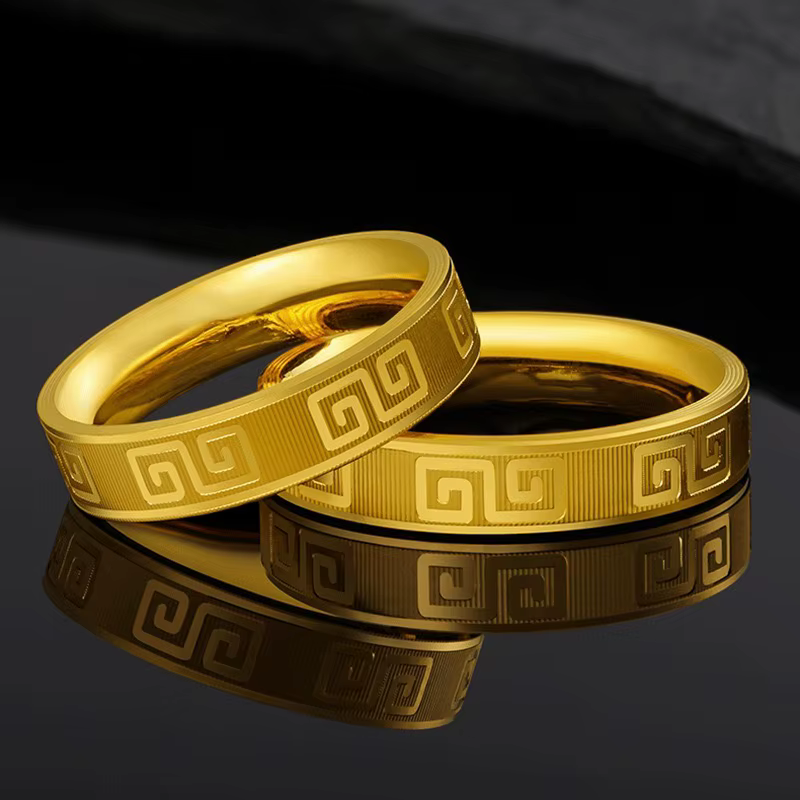 Bague de couple en or véritable 24 carats pour homme et femme