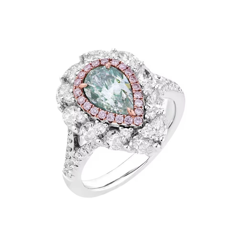 Bague de fiançailles en moissanite bleu vert en forme de poire