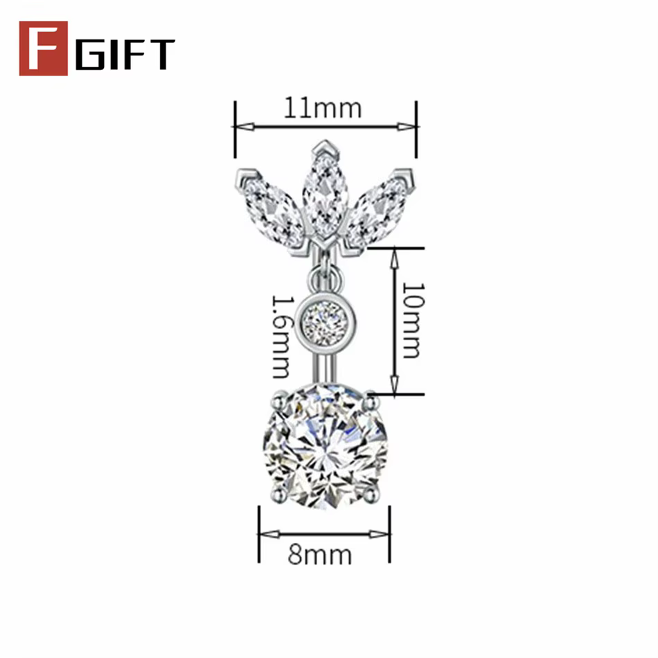 Anneau de nombril flottant élégant avec motif couronne florale et cristaux étincelants