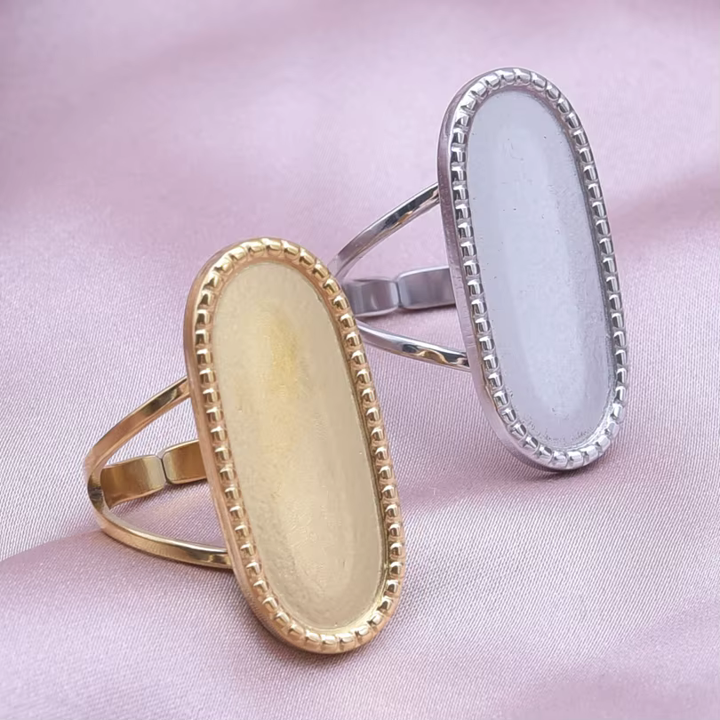 1/2 pièces mélange argent/or couleur ovale fleur soleil anneau en acier inoxydable anneaux pour femmes hommes accessoires rond blanc Cobochons paramètres