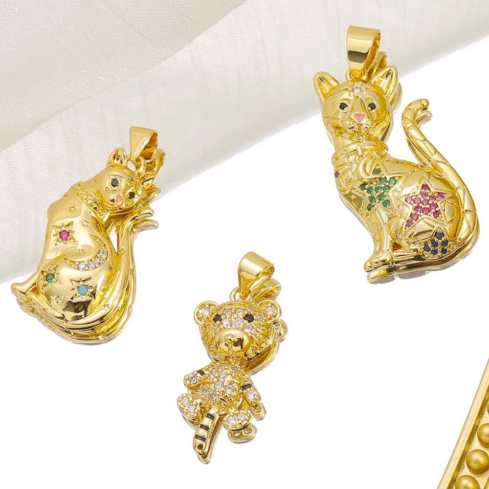 Juya nouveau 18K véritable plaqué or Animal tigre panthère ours léopard breloques pour bricolage cadeau de luxe pendentif adolescent fabrication de bijoux