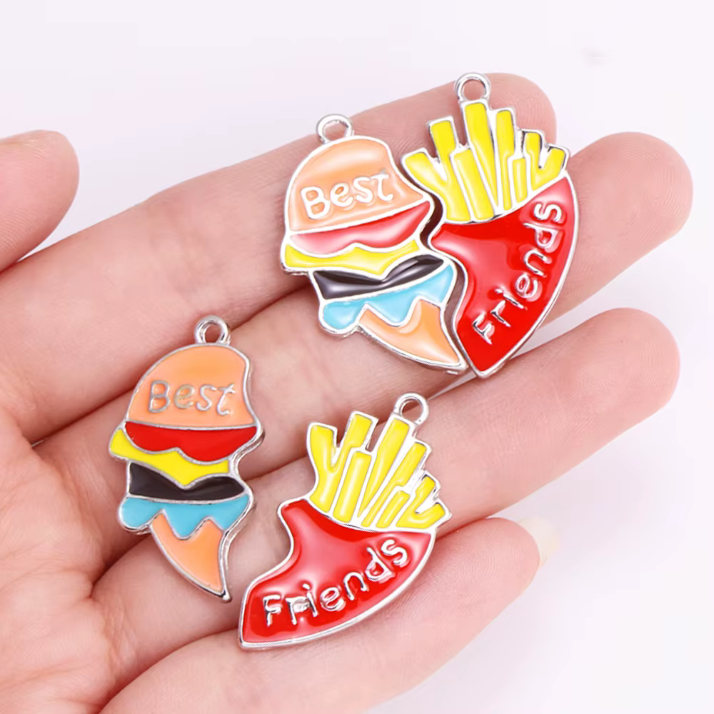 2 paires d'émail arc-en-ciel coeur cassé épissage breloque meilleurs amis pendentif bricolage femmes fille collier BFF amitié bijoux cadeaux