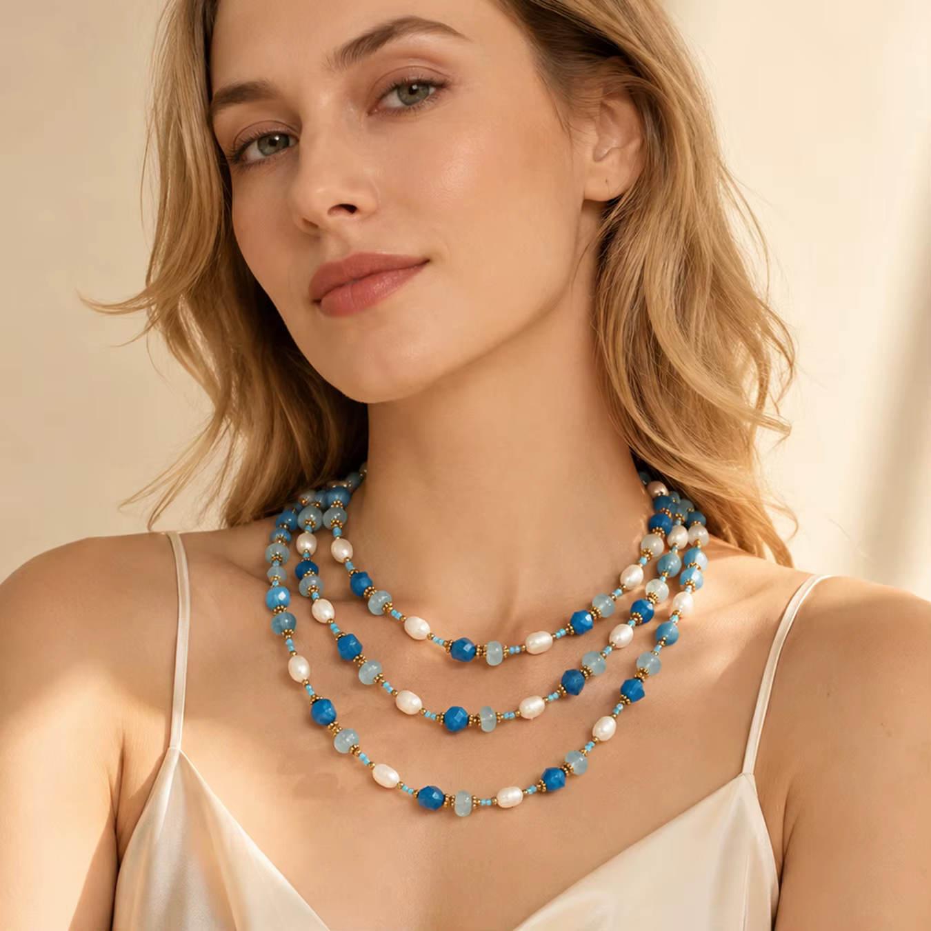 Collier de perles d'eau douce naturelles et de pierres facettées