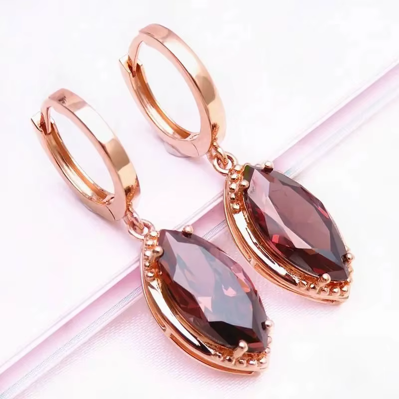 585 violet plaqué or 14K or rose nouvelle forme de Marquise boucles d'oreilles en pierres précieuses roses pour les femmes exquis doux simple bijoux de mode