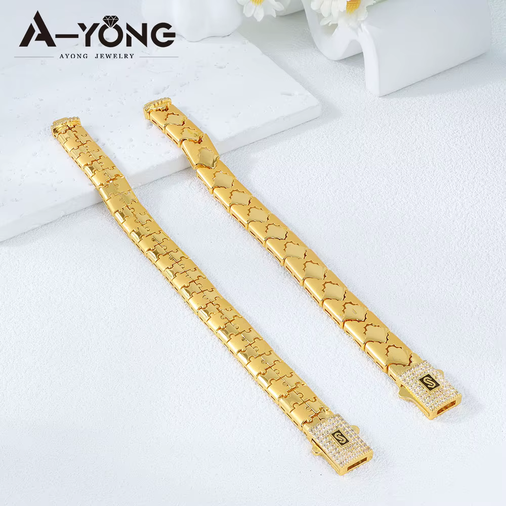 Bracelet en zircone Hip Hop de dubaï plaqué or 21 carats