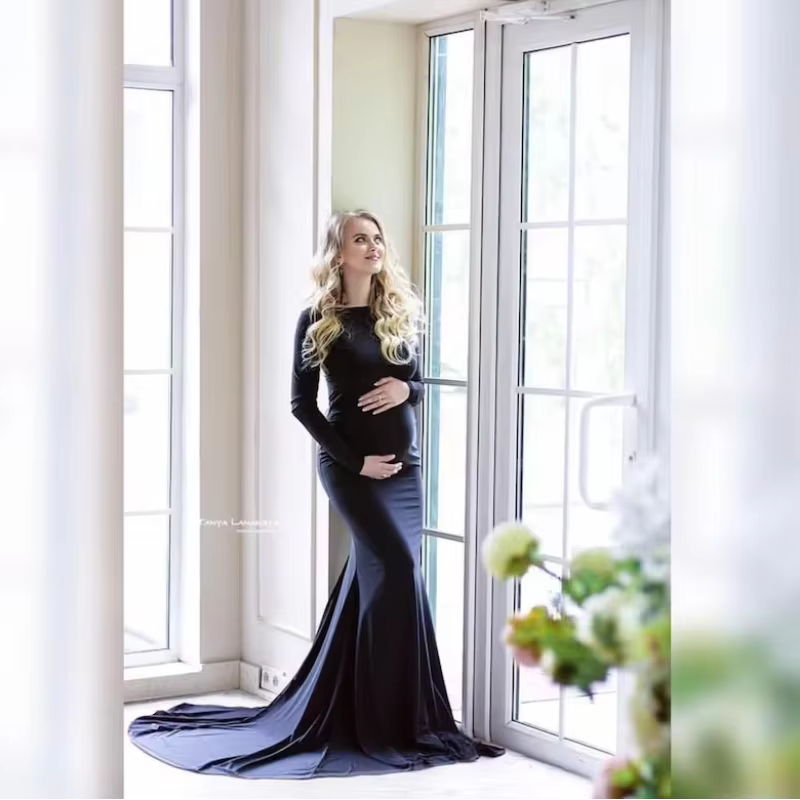 Robe Sirène de Grossesse Ajustée à Manches sulf