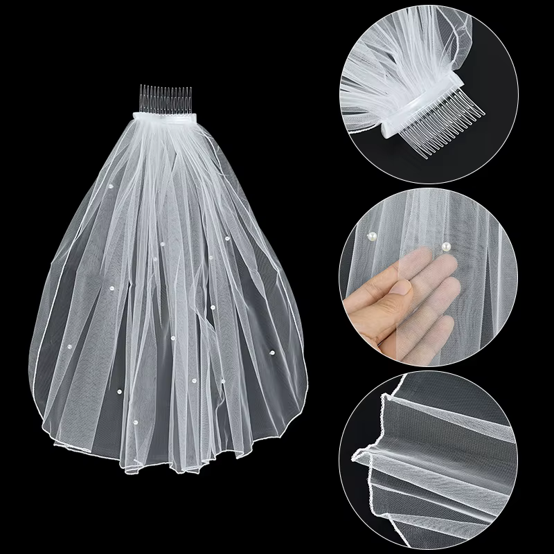 Voile de Patients de Mariage Élégant avec Perles