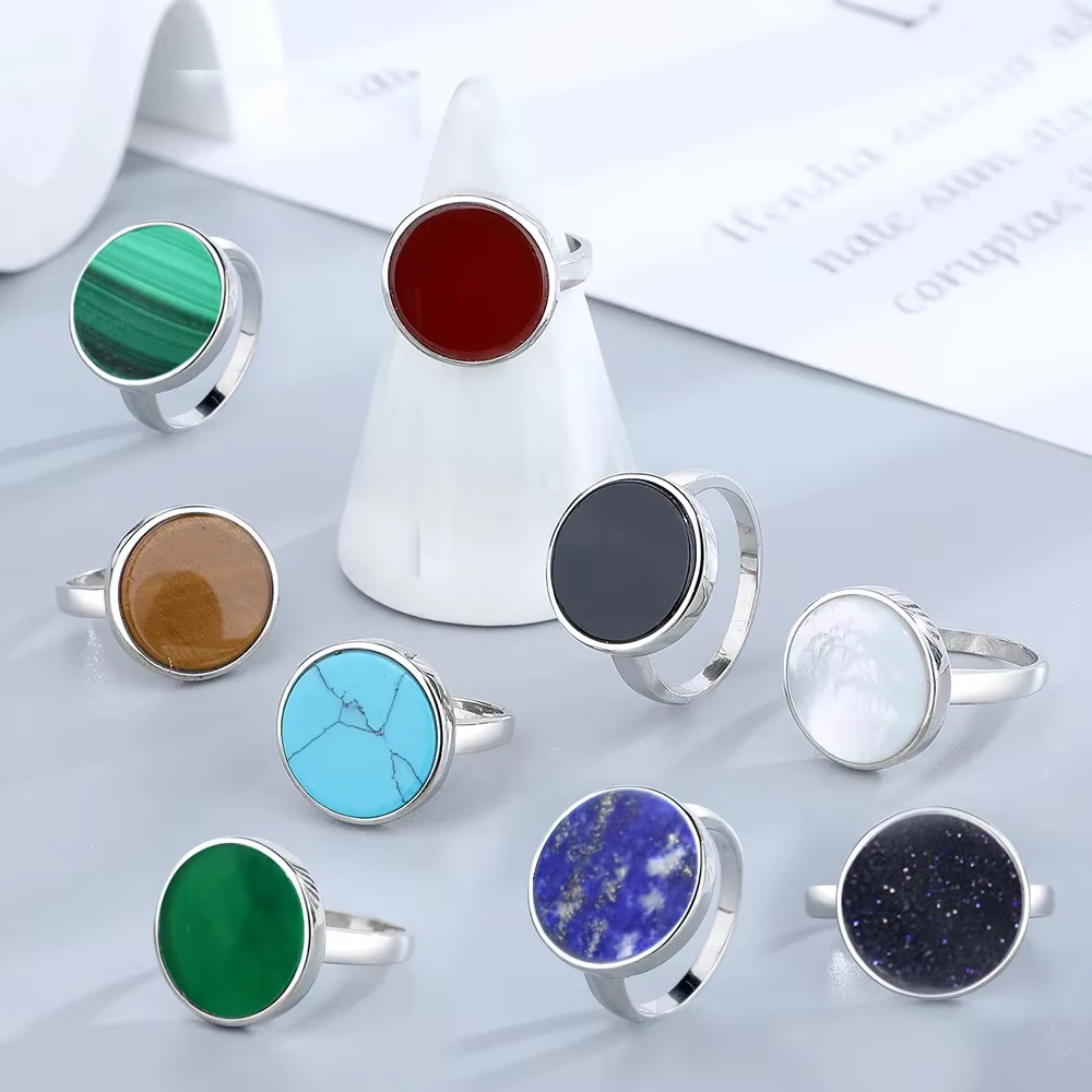 Bague en pierre naturelle Lapis Agate Malachite