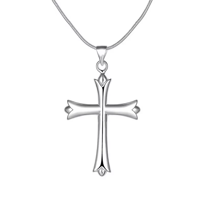 Collier en argent avec pendentif croix pour hommes et femmes