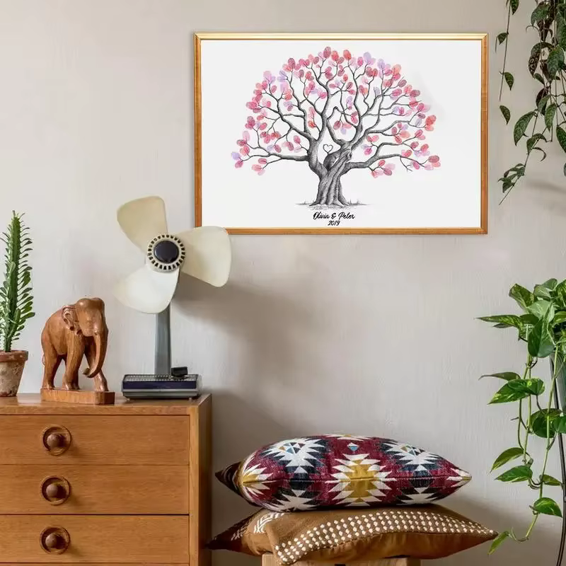 Livre d'Or de Mariage en Toile avec Arbre à Empreintes Digitales