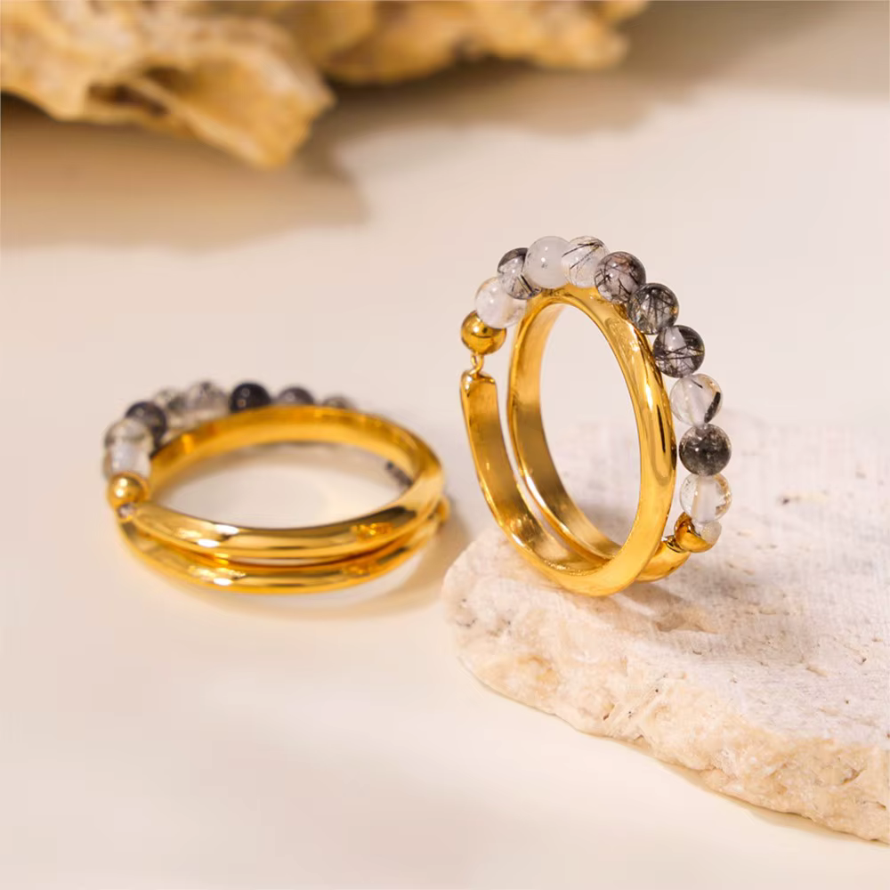 Bague en perles de pierre naturelle pour femme