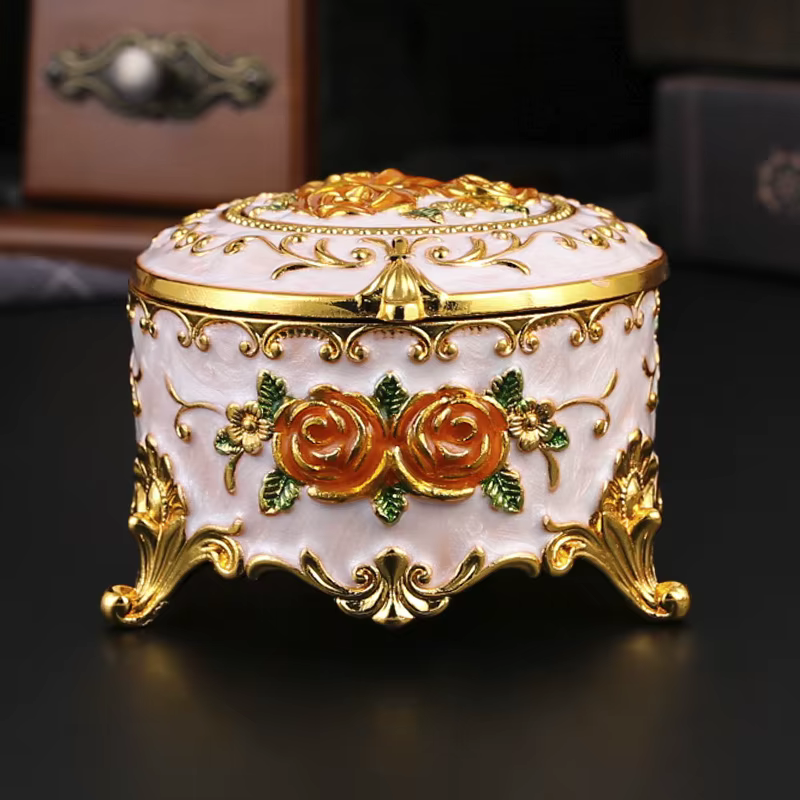 Boîte à bijoux ronde en émail style vintage européen pour coiffeuse