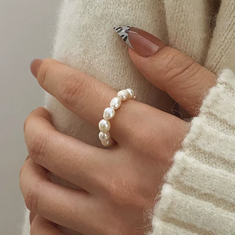 Bagues en perles d'imitation minimalistes pour femmes