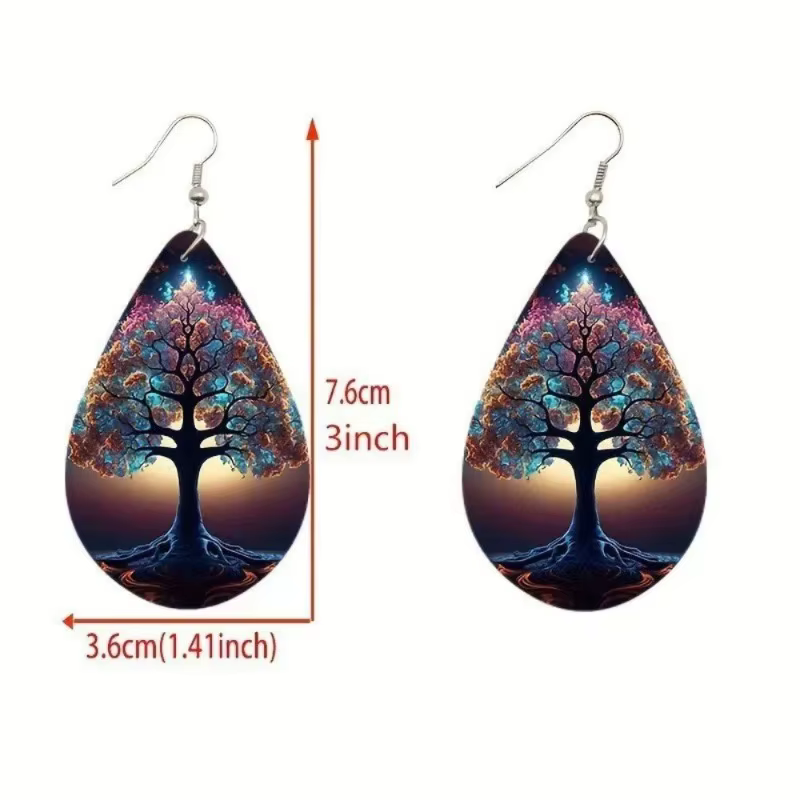 Boucles d'oreilles en bois à motif ondulé d'eau coloré de Style bohémien