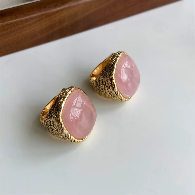Bague en cristal rose, bijoux vintage en métal tendance pour l'index